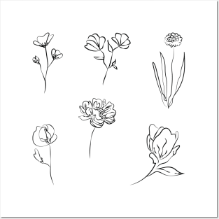 Line art flowers Posters and Art